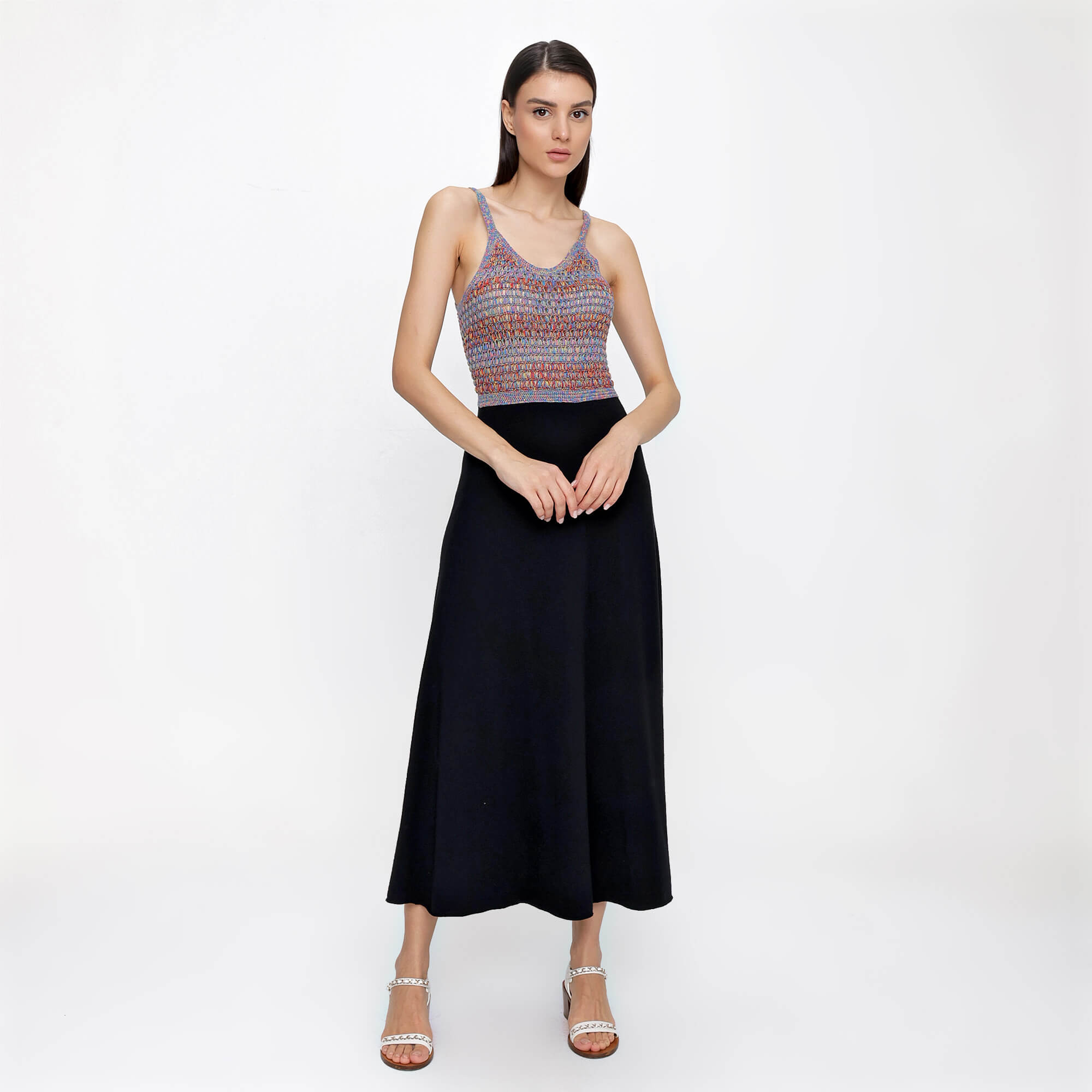 Chloe - Multicolour and Black Wool Knit Top and Skirt Dress